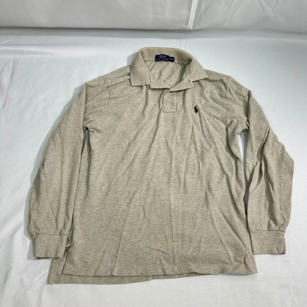 Polo Ralph Lauren Long Sleeve Polo Shirt Mens Medium Heather Tan Pony Logo